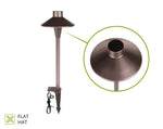Bronze outdoor pathway lighting with a flat hat design in a white background