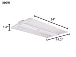 White 300w 2ft led compact linear high bay fixture with sleek rectangular design for industrial ceiling mounting