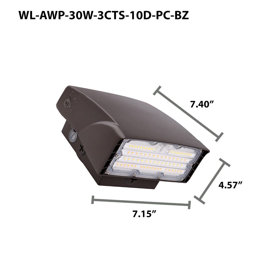 LED Adjustable Wall Pack, 4050 Lumen Max, Wattage and CCT Selectable, Integrated Photocell, 120-277V, Bronze Finish