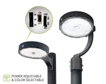 LED Area Round Post Top Light, 17,000 Lumen Max, Wattage and CCT Selectable, 120-277V, Photocell and Post Bracket, Black