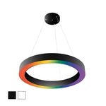 48 inch led rgbw round pendant light with sleek black frame and vibrant rainbow led ring for modern spaces