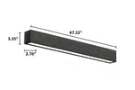 Black textured rectangular 4 ft led direct indirect acoustic linear light fixture with selectable wattage and cct