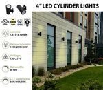 4" LED Architectural Indoor/Outdoor Wall Mount Cylinder Light, 3150 Lumen Max, Direct/Indirect, Wattage and CCT Selectable, Integrated Photocell, 120-277V, Black Finish