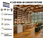 4FT LED RGBW Acoustic Linear Fixture, 4800 Lumen Max, 40W, CCT Selectable, 120-277V, Dark Gray, Gray, or Royal Blue Finish