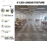 4 FT LED Suspended Linear Fixture G2, 4800 Lumen Max, 40W, CCT Selectable, 120-277V, White or Black Finish