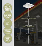 LED Canopy Light, 7700 Lumens, CCT and Wattage Selectable, 120-277V