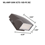 LED Adjustable Wall Pack, 7000 Lumen Max, Wattage and CCT Selectable, Integrated Photocell, 120-277V, Bronze Finish