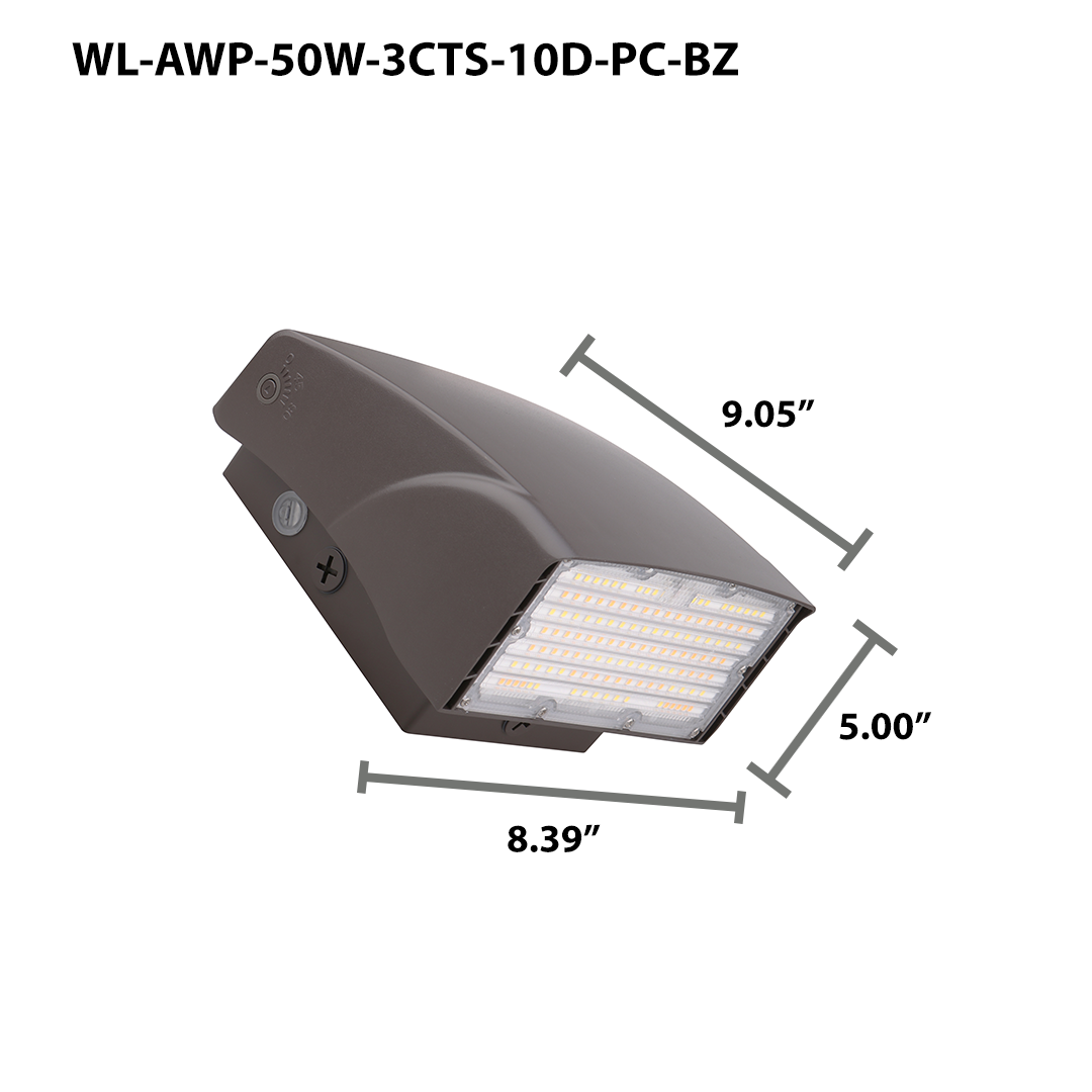 LED Adjustable Wall Pack, 7000 Lumen Max, Wattage and CCT Selectable, Integrated Photocell, 120-277V, Bronze Finish
