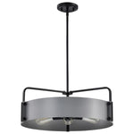 Modern pendant light with black frame and gray shade on a white background