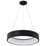 Black pendant light with white interior on a white background