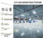 8FT LED Vapor Tight Fixture, 15,000 Lumen Max, CCT and Wattage Selectable, 120-277V