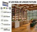 8FT LED RGBW Acoustic Linear Fixture, 9600 Lumen Max, 80W, CCT Selectable, 120-277V, Dark Gray, Gray, or Royal Blue Finish