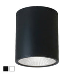 Black 8 inch architectural cylinder light fixture with matte finish and textured white led panel, wattage and cct selectable