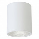 White cylindrical architectural cylinder light fixture with matte finish and textured glass diffuser for indoor use