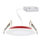 Red and white 8 inch cct selectable fire rated disk light with metallic mounting brackets and 1500 lumens output