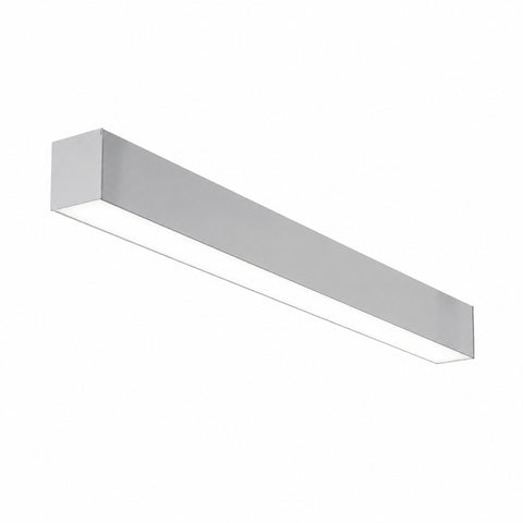 Modern 4 ft led direct indirect suspended linear fixture in silver finish with selectable wattage and cct