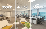 Office lighting showing 2 x 2 foot back lit led flat panel with selectable wattage and cct in 3500k 4000k and 5000k