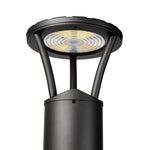 Black led bollard light with circular modern design featuring four curved arms and selectable wattage and cct in bronze