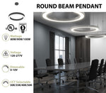 48" LED Round Suspended Fixture, 10,000 Lumen Max, Wattage and CCT Selectable, 120-277V, White or Black Finish