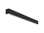 Black 4 ft led louver direct indirect beam fixture with selectable color temperature and white diffuser panels