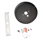 Black circular ceiling light fixture mounting plate with white metal bracket and hardware for led adjustable architectural cylinder light