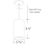 Pendant light fixture with measurements and labels