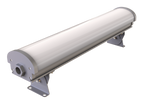 Silver cylindrical 4ft hazardous location led linear light fixture with sleek metallic finish for industrial use