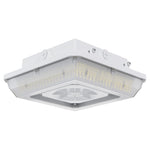 A square white industrial ceiling light fixture with a ribbed translucent shade and visible internal LED light bars, shown against a plain white background.