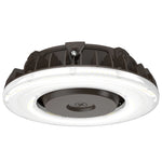 A circular LED work light with a dark brown housing and a bright white illuminated ring, shown from a top-down angle on a white background.