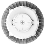A circular white and gray industrial component or enclosure with a ribbed outer ring, central mounting plate, and a plus sign symbol in the middle, shown on a plain white background.