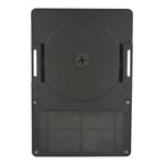 A black plastic mounting bracket or panel with a circular dial area, screw holes, and a textured lower section, shown against a plain white background.