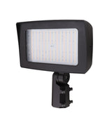 Black rectangular led flood light with integrated photocell and adjustable bracket 22500 lumen max wattage selectable