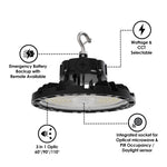 6PK Aries G4 LED UFO High Bay, 24,000 Lumen Max, Wattage and CCT Selectable, Black Finish, Comparable to 320-400 Watt HID Fixture, 120-277V