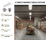 4 Foot LED Direct/Indirect Grille Fixture With Metal Shade, 50W, 120-277V, CCT Selectable 3500K / 4000K / 5000K