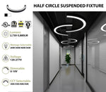 36" Half Circle LED Direct/Indirect Suspended Linear Fixture, 5880 Lumen Max, Wattage and CCT Selectable, 120-277V, White or Black Finish