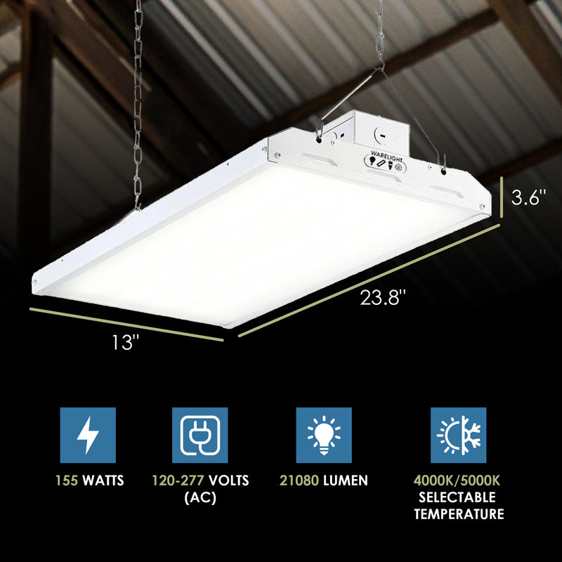 Condor Premium 2FT LED High Bay 155 Watt, 21080 Lumens, CCT Selectable 4000K/5000K, Comparable to 4 Lamp T5HO, 6 Lamp T8 or 320-400 Watt Fixture, 120-277v