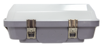 White plastic toolbox with silver metal latches for 4ft led vapor tight high bay lighting installation and maintenance