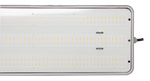 White rectangular 4ft led vapor street light with three rows of yellowish leds and metallic frame for vapor tight high use
