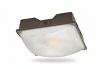 Brown metal 8 inch square led canopy light with clear textured diffuser panel and selectable wattage and cct options