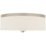 Modern 18 inch led fabric drum fixture with brushed nickel finish and off-white cylindrical fabric drum shade