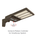 Brown metal led area light with three rectangular led panels type iii optics and slipfitter mount bracket