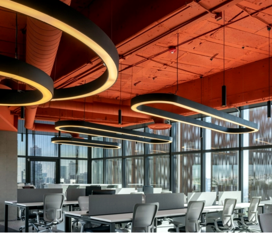 36" Half Circle LED Direct/Indirect Suspended Linear Fixture, 5880 Lumen Max, Wattage and CCT Selectable, 120-277V, White or Black Finish