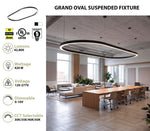 12FT Oval LED Direct/Indirect Pendant Light, 2" Wide, 42,800 Lumen Max, Wattage and CCT Selectable, 120-277V, White or Black Finish