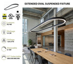 11FT Oval LED Direct/Indirect Pendant Light, 2" Wide, 30,160 Lumen Max, Wattage and CCT Selectable, 120-277V, White or Black Finish