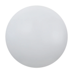 A minimalist, solid white spherical object with a smooth, matte finish, centered on a clean white background.