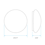 Technical dimension drawing of a round cabinet knob shown from front and side views, with measurements labeled Ø13.77 inches and 4.