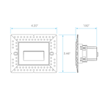 Technical dimension diagram of a square electronic module, showing a top-down view with 4.20 inches width and a side profile with 3.