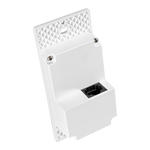 White plastic low voltage dimmer switch with black rj45 port and diamond-patterned ventilation grille for 0-10v dimmable led