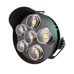 Industrial-grade led sport light with six yellow-coated bulbs in black green metal housing 78000 lumens 600w 5000k 120-277v
