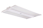 White rectangular 2ft led compact linear high bay fixture with sleek plastic housing wattage and cct selectable